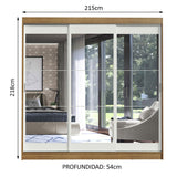 Placard Ropero Casal Madesa Istambul 3 Puertas Corredizas de Espejo 3 Cajones Marrón/Blanco