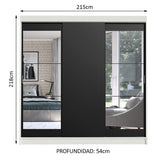 Placard Ropero Casal Madesa Istambul 3 Puertas Corredizas con Espejos 3 Cajones Blanco/Negro