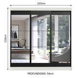 Placard Ropero Casal Madesa Istambul 3 Puertas Corredizas de Espejo 3 Cajones Blanco/Negro