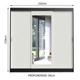 Placard Ropero Casal Madesa Istambul 3 Puertas Corredizas con Espejo 3 Cajones Negro/Blanco