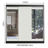 Placard Ropero Casal Madesa Istambul 3 Puertas Corredizas con Espejos 3 Cajones Negro/Blanco