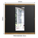 Placard Ropero Casal Madesa Istambul 3 Puertas Corredizas con Espejo 3 Cajones Marrón/Negro