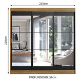Placard Ropero Casal Madesa Istambul 3 Puertas Corredizas de Espejo 3 Cajones Marrón/Negro