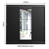 Placard Ropero Casal Madesa Istambul 3 Puertas Corredizas con Espejo 3 Cajones Negro