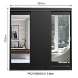 Placard Ropero Casal Madesa Istambul 3 Puertas Corredizas con Espejos 3 Cajones Negro
