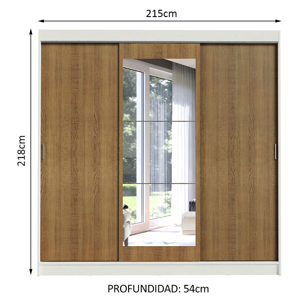 Placard Ropero Casal Madesa Istambul 3 Puertas Corredizas con Espejo 3 Cajones Blanco/Marrón