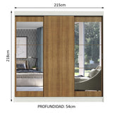 Placard Ropero Casal Madesa Istambul 3 Puertas Corredizas con Espejos 3 Cajones Blanco/Marrón