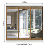 Placard Ropero Casal Madesa Istambul 3 Puertas Corredizas de Espejo 3 Cajones Blanco/Marrón