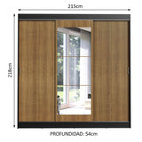 Placard Ropero Casal Madesa Istambul 3 Puertas Corredizas con Espejo 3 Cajones Negro/Marrón
