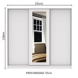 Placard Matrimonial 100% MDF Eros 3 Puertas Corredizas con Espejo Blanco