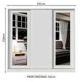 Placard Matrimonial 100% MDF 3 Puertas Corredizas con Espejos Blanco Eros
