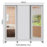 Placard Matrimonial 100% MDF 3 Puertas Corredizas con Espejos Blanco con Patas Eros