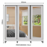 Placard Matrimonial 100% MDF 3 Puertas Corredizas con Espejos Blanco con Patas Eros