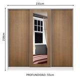 Placard Matrimonial 100% MDF Eros 3 Puertas Corredizas con Espejo Blanco/Marrón
