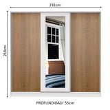 Placard Matrimonial 100% MDF Eros 3 Puertas Corredizas con Espejo Blanco/Blanco/Marrón