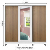 Placard Matrimonial 100% MDF Eros 3 Puertas Corredizas con Espejo con Patas Blanco/Marrón