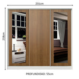 Placard Matrimonial 100% MDF 3 Puertas Corredizas con Espejos Blanco/Marrón Eros