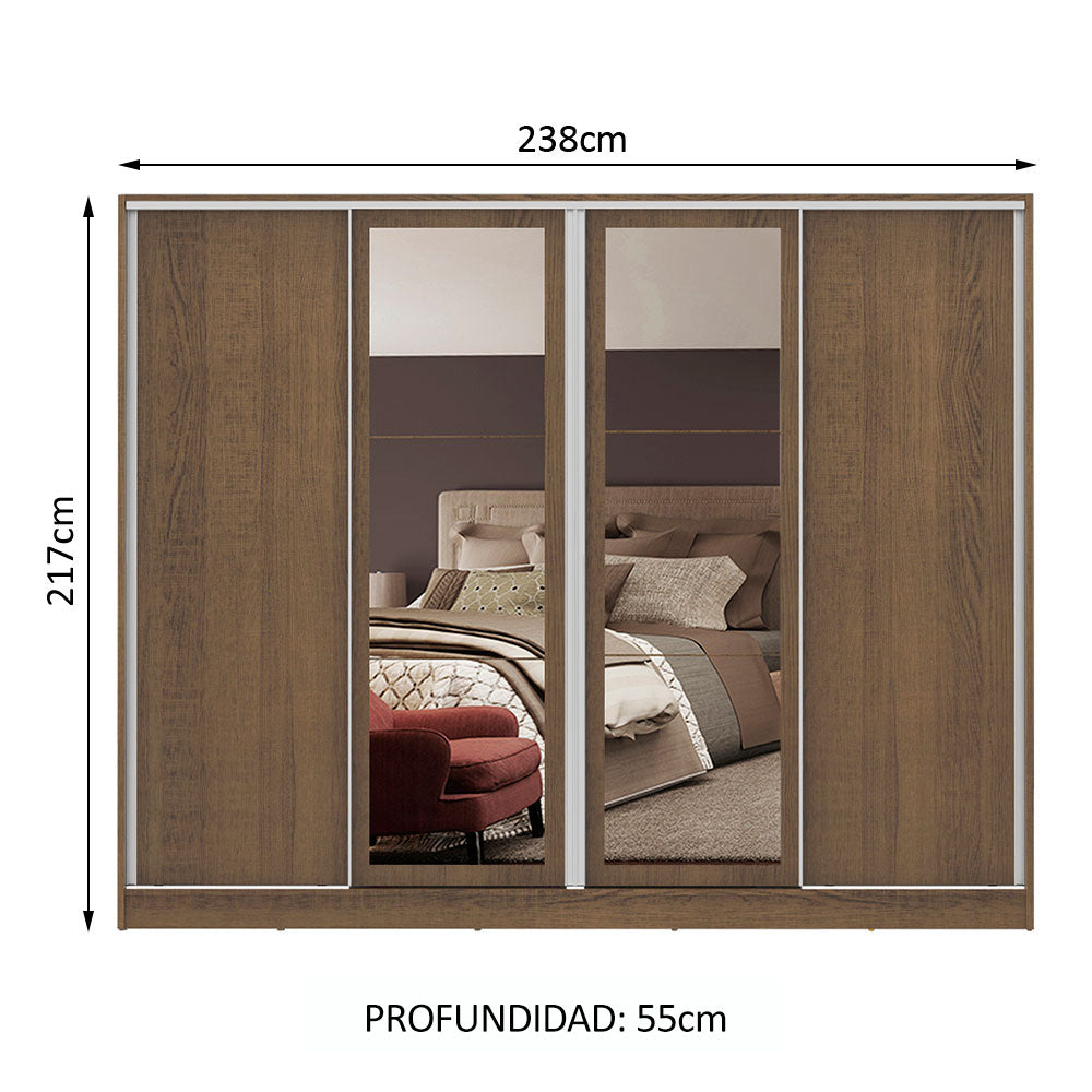 Placard Ropero Casal Madesa Cronos 4 Puertas Corredizas con Espejos Marrón