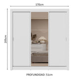 Placard Matrimonial 3 Puertas Corredizas con Espejo 2 Cajones Blanco Sublime