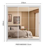 Placard Matrimonial 3 Puertas Corredizas de Espejo 4 Cajones Blanco Sublime Plus