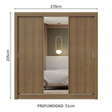 Placard Matrimonial 3 Puertas Corredizas con Espejo Marrón Nobre