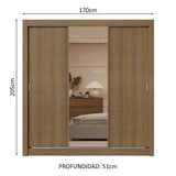 Placard Matrimonial 3 Puertas Corredizas con Espejo 2 Cajones Marrón Sublime