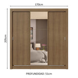 Placard Matrimonial 3 Puertas Corredizas con Espejo 4 Cajones Marrón Sublime Plus