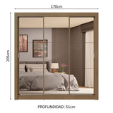 Placard Matrimonial 3 Puertas Corredizas de Espejo 4 Cajones Marrón Sublime Plus
