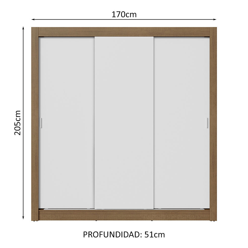 Placard Matrimonial 3 Puertas Corredizas Marrón/Blanco Nobre
