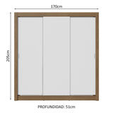 Placard Matrimonial 3 Puertas Corredizas Marrón/Blanco Nobre