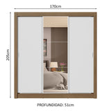 Placard Matrimonial 3 Puertas Corredizas con Espejo 4 Cajones Marrón/Blanco Sublime Plus