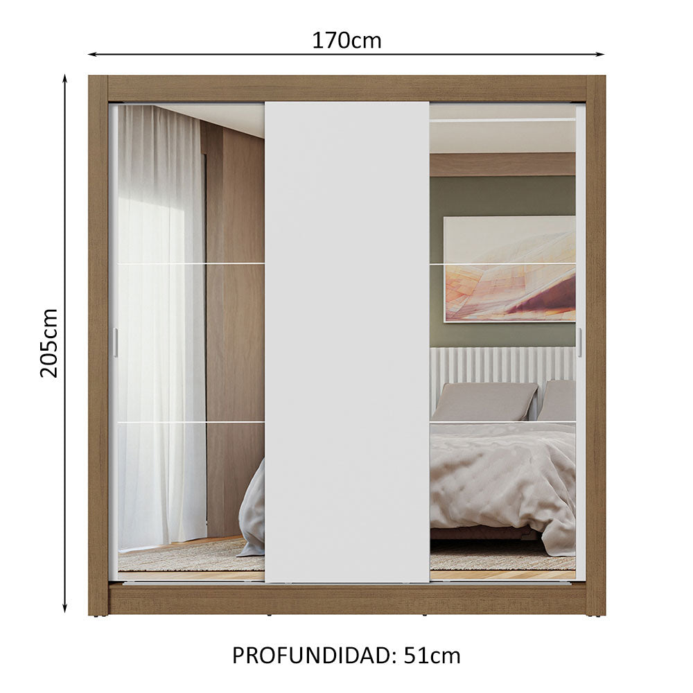 Placard Matrimonial 3 Puertas Corredizas con Espejos Marrón/Blanco Nobre