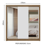 Placard Matrimonial 3 Puertas Corredizas con Espejos Marrón/Blanco Nobre