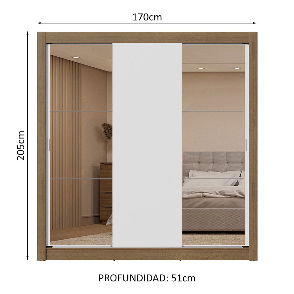 Placard Matrimonial 3 Puertas Corredizas con Espejos 2 Cajones Marrón/Blanco Sublime