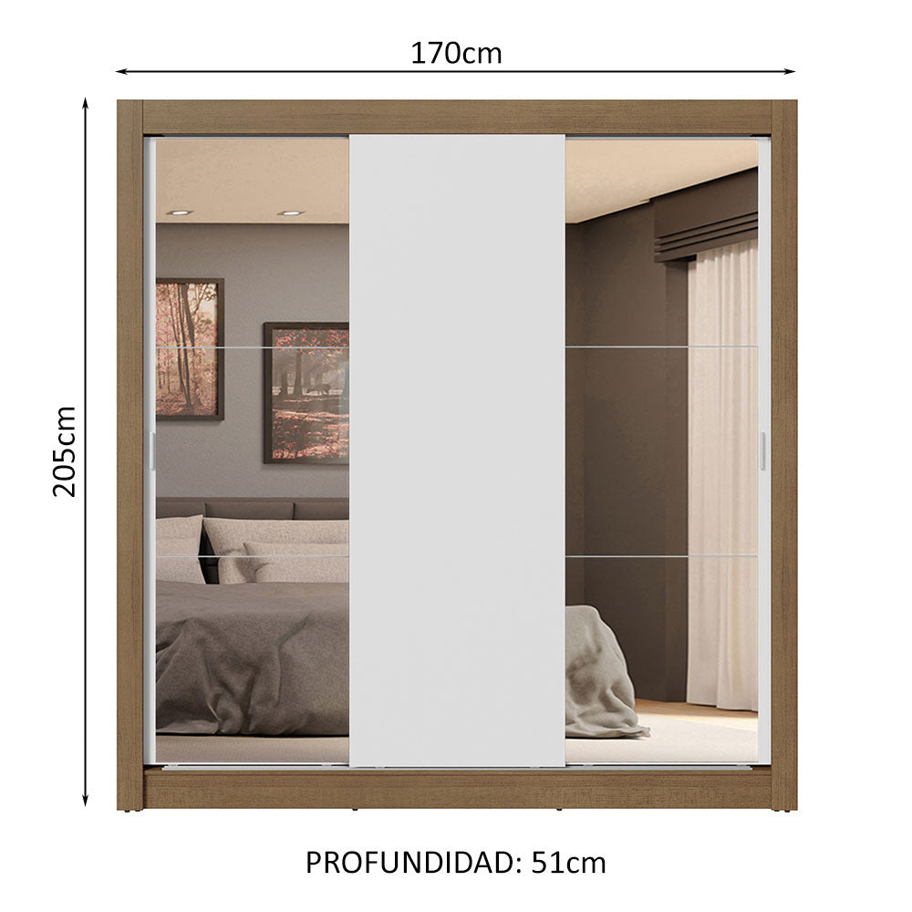 Placard Matrimonial 3 Puertas Corredizas con Espejos 4 Cajones Marrón/Blanco Sublime Plus