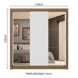 Placard Matrimonial 3 Puertas Corredizas con Espejos 4 Cajones Marrón/Blanco Sublime Plus