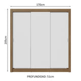 Placard Matrimonial 3 Puertas Corredizas Marrón/Blanco Sublime Plus