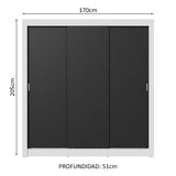 Placard Matrimonial 3 Puertas Corredizas Blanco/Negro Nobre