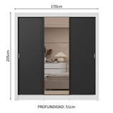 Placard Matrimonial 3 Puertas Corredizas con Espejo 2 Cajones Blanco/Negro Sublime