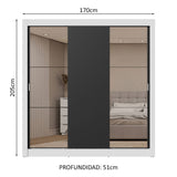 Placard Matrimonial 3 Puertas Corredizas con Espejos 2 Cajones Blanco/Negro Sublime