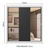 Placard Matrimonial 3 Puertas Corredizas con Espejos 4 Cajones Blanco/Negro Sublime Plus