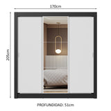 Placard Matrimonial 3 Puertas Corredizas con Espejo Negro/Blanco Nobre