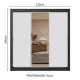 Placard Matrimonial 3 Puertas Corredizas con Espejo 2 Cajones Negro/Blanco Sublime
