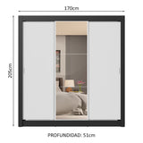 Placard Matrimonial 3 Puertas Corredizas con Espejo 4 Cajones Negro/Blanco Sublime Plus