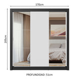 Placard Matrimonial 3 Puertas Corredizas con Espejos Negro/Blanco Nobre