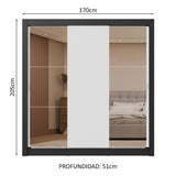 Placard Matrimonial 3 Puertas Corredizas con Espejos 2 Cajones Negro/Blanco Sublime