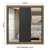 Placard Matrimonial 3 Puertas Corredizas con Espejos Marrón/Negro Nobre