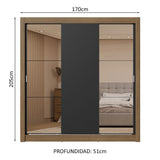 Placard Matrimonial 3 Puertas Corredizas con Espejos 2 Cajones Marrón/Negro Sublime