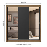 Placard Matrimonial 3 Puertas Corredizas con Espejos 4 Cajones Marrón/Negro Sublime Plus