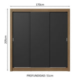 Placard Matrimonial 3 Puertas Corredizas Marrón/Negro Sublime Plus